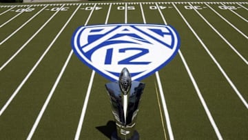 Jul 15, 2016; Hollywood, CA, USA; General view of the Pac-12 Championship game trophy during Pac-12 media day at Hollywood & Highland. Mandatory Credit: Kirby Lee-USA TODAY Sports