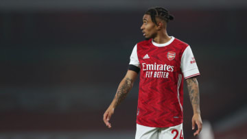 LONDON, ENGLAND - NOVEMBER 29: Reiss Nelson of Arsenal during the Premier League match between Arsenal and Wolverhampton Wanderers at Emirates Stadium on November 29, 2020 in London, United Kingdom. Sporting stadiums around the UK remain under strict restrictions due to the Coronavirus Pandemic as Government social distancing laws prohibit fans inside venues resulting in games being played behind closed doors. (Photo by James Williamson - AMA/Getty Images)