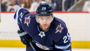 WINNIPEG, MB - MAY 12: Paul Stastny #25 of the Winnipeg Jets looks on during a third period face-off against the Vegas Golden Knights in Game One of the Western Conference Final during the 2018 NHL Stanley Cup Playoffs at the Bell MTS Place on May 12, 2018 in Winnipeg, Manitoba, Canada. (Photo by Jonathan Kozub/NHLI via Getty Images)