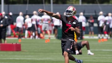 Jun 8, 2016; Santa Clara, CA, USA; San Francisco 49ers quarterback Colin Kaepernick (7) throws the ball during minicamp at the San Francisco 49ers Practice Facility. Mandatory Credit: Kelley L Cox-USA TODAY Sports