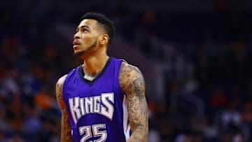 Nov 4, 2015; Phoenix, AZ, USA; Sacramento Kings forward Eric Moreland (25) against the Phoenix Suns at Talking Stick Resort Arena. The Suns defeated the Kings 118-97. Mandatory Credit: Mark J. Rebilas-USA TODAY Sports