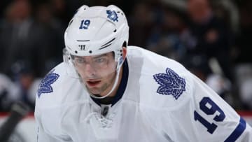 Joffrey Lupul #19 of the Toronto Maple Leafs awaits a face off against the Colorado Avalanche at Pepsi Center. (Photo by Doug Pensinger/Getty Images)