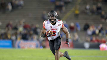 PASADENA, CA - OCTOBER 26: Utah Utes running back Zack Moss (2) runs for a gain during a college football game between the Utah Utes and the UCLA Bruins on October 26, 2018 at the Rose Bowl in Pasadena, CA. (Photo by Jordon Kelly/Icon Sportswire via Getty Images)