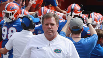 GAINESVILLE, FL - SEPTEMBER 16: Head coach Jim McElwain is seen on the field at the start of their game against the Tennessee Volunteers at Ben Hill Griffin Stadium on September 16, 2017 in Gainesville, Florida. (Photo by Scott Halleran/Getty Images)