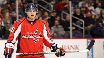 WASHINGTON - FEBRUARY 26: Chris Bourque #56 of the Washington Capitals waits for a face off against the Minnesota Wild the Verizon Center on February 26, 2008 in Washington, DC. (Photo by Greg Fiume/NHLI via Getty Images)