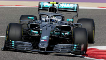 BAHRAIN, BAHRAIN - MARCH 29: Valtteri Bottas driving the (77) Mercedes AMG Petronas F1 Team Mercedes W10 on track during practice for the F1 Grand Prix of Bahrain at Bahrain International Circuit on March 29, 2019 in Bahrain, Bahrain. (Photo by Charles Coates/Getty Images)
