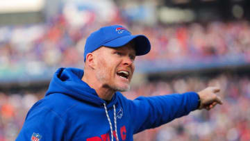 ORCHARD PARK, NY - DECEMBER 3: Head Coach Sean McDermott of the Buffalo Bills yells during the first quarter against the New England Patriots on December 3, 2017 at New Era Field in Orchard Park, New York. (Photo by Brett Carlsen/Getty Images)