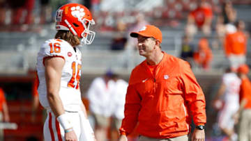 Dabo Swinney, Trevor Lawrence, Clemson Tigers. (Photo by Joe Robbins/Getty Images)