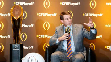 ATLANTA, GA - December 6: Clemson Head Coach Dabo Swinney speaks at the College Football Playoff Semifinal Head Coaches News Conference on December 6, 2018 in Atlanta, Georgia. (Photo by Todd Kirkland/Getty Images)