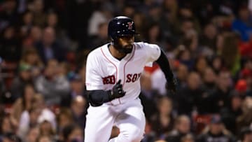 BOSTON, MA - APRIL 25: Jackie Bradley Jr. #19 of the Boston Red Sox grounds out to first during a game against the Detroit Tigers during the sixth inning at Fenway Park on April 25, 2019 in Boston, Massachusetts. The Red Sox won 7-3. (Photo by Rich Gagnon/Getty Images)