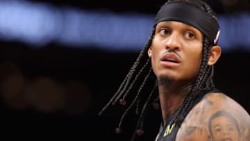 PHOENIX, ARIZONA - OCTOBER 28: Jordan Clarkson #00 of the Utah Jazz looks to the bench during the first half of the NBA game against the Phoenix Suns at Footprint Center on October 28, 2023 in Phoenix, Arizona. The Suns defeated the Jazz 126-104. NOTE TO USER: User expressly acknowledges and agrees that, by downloading and or using this photograph, User is consenting to the terms and conditions of the Getty Images License Agreement. (Photo by Christian Petersen/Getty Images)