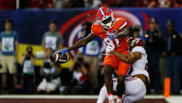 ATLANTA, GA - DECEMBER 03: Antonio Callaway #81 of the Florida Gators scores a first quarter touchdown as Minkah Fitzpatrick #29 of the Alabama Crimson Tide defends during the SEC Championship game at the Georgia Dome on December 3, 2016 in Atlanta, Georgia. (Photo by Kevin C. Cox/Getty Images)