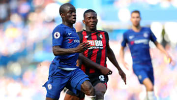 LONDON, ENGLAND - SEPTEMBER 01: N'golo Kante of Chelsea and Jefferson Lerma of AFC Bournemouth battle for the ball during the Premier League match between Chelsea FC and AFC Bournemouth at Stamford Bridge on September 1, 2018 in London, United Kingdom. (Photo by Catherine Ivill/Getty Images)