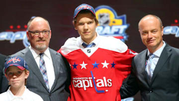 SUNRISE, FL - JUNE 26: Ilya Samsonov poses after being selected 22th overall by of the Washington Capitals in the first round of the 2015 NHL Draft at BB&T Center on June 26, 2015 in Sunrise, Florida. (Photo by Bruce Bennett/Getty Images)