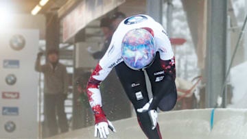 Mirela Rahneva of Canada competes in the first run of the women's skeleton event during the fifth of eight races within the 2017-2018 IBSF World Cup Bobsled and Skeleton series on December 15, 2017 at the Olympic ice track in Innsbruck/Igls ahead of the 2018 Olympic Winter Games, which be held in February in South Korea. / AFP PHOTO / APA AND EXPA / Johann GRODER / Austria OUT (Photo credit should read JOHANN GRODER/AFP/Getty Images)