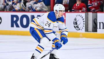 MONTREAL, CANADA - NOVEMBER 22: Dylan Cozens #24 of the Buffalo Sabres skates against the Montreal Canadiens during the first period at Centre Bell on November 22, 2022 in Montreal, Quebec, Canada. The Buffalo Sabres defeated the Montreal Canadiens 7-2. (Photo by Minas Panagiotakis/Getty Images)