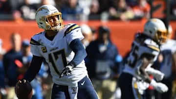 CHICAGO, ILLINOIS - OCTOBER 27: Philip Rivers #17 of the Los Angeles Chargers looks to pass during a game against the Chicago Bears at Soldier Field on October 27, 2019 in Chicago, Illinois. (Photo by Stacy Revere/Getty Images)