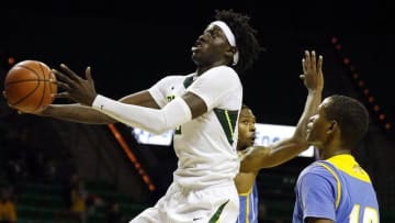 Dec 14, 2016; Waco, TX, USA; Baylor Bears forward Johnathan Motley (5) drives to the basket against the Southern Jaguars during the second half at Ferrell Center. Baylor won 89-59. Mandatory Credit: Ray Carlin-USA TODAY Sports
