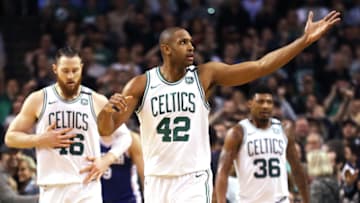 BOSTON, MA - MAY 9: Al Horford #42 of the Boston Celtics signals to fans during Game Five of the Eastern Conference Second Round of the 2018 NBA Playoffs against the Philadelphia 76ers at TD Garden on May 9, 2018 in Boston, Massachusetts. (Photo by Maddie Meyer/Getty Images)