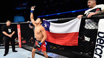MEXICO CITY, MEXICO - AUGUST 05: Diego Rivas of Chile enters the Octagon before facing Jose Quinonez of Mexico in their bantamweight bout during the UFC Fight Night event at Arena Ciudad de Mexico on August 5, 2017 in Mexico City, Mexico. (Photo by Jeff Bottari/Zuffa LLC/Zuffa LLC via Getty Images)