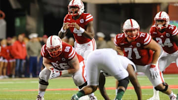 Nov 7, 2015; Lincoln, NE, USA; Nebraska Cornhuskers quarterback Tommy Armstrong Jr. (4) yells from the line of scrimmage in the fourth quarter against the Michigan State Spartans at Memorial Stadium. The Cornhuskers won 39-38. Mandatory Credit: Steven Branscombe-USA TODAY Sports