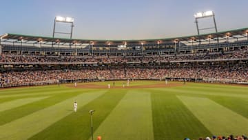 Jun 23, 2016; Omaha, NE, USA; General view of the stadium during the fifth inning of the contest between the Texas Tech Red Raiders and the Coastal Carolina Chanticleers at the 2016 College World Series at TD Ameritrade Park. Mandatory Credit: Steven Branscombe-USA TODAY Sports