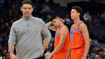 OKC Thunder forward Gabriel Deck (6) and forward Isaiah Roby (22) react during the second half against the Grizzlies: Justin Ford-USA TODAY Sports