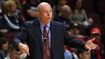 LAS VEGAS, NV - MARCH 06: Head coach Herb Sendek of the Santa Clara Broncos reacts during a semifinal game of the West Coast Conference Basketball Tournament against the Gonzaga Bulldogs at the Orleans Arena on March 6, 2017 in Las Vegas, Nevada. (Photo by Ethan Miller/Getty Images)