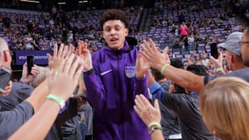 SACRAMENTO, CA - OCTOBER 26: Justin Jackson #25 of the Sacramento Kings greets fans prior to the game against the New Orleans Pelicans on October 26, 2017 at Golden 1 Center in Sacramento, California. NOTE TO USER: User expressly acknowledges and agrees that, by downloading and or using this photograph, User is consenting to the terms and conditions of the Getty Images Agreement. Mandatory Copyright Notice: Copyright 2017 NBAE (Photo by Rocky Widner/NBAE via Getty Images)