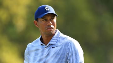 PONTE VEDRA BEACH, FLORIDA - MARCH 15: Tiger Woods of the United States looks on during the second round of The PLAYERS Championship on The Stadium Course at TPC Sawgrass on March 15, 2019 in Ponte Vedra Beach, Florida. (Photo by Sam Greenwood/Getty Images)