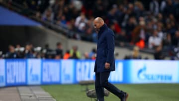 LONDON, ENGLAND - NOVEMBER 01: A dejected looking Zinedine Zidane manager / head coach of Real Madrid during the UEFA Champions League group H match between Tottenham Hotspur and Real Madrid at Wembley Stadium on November 1, 2017 in London, United Kingdom. (Photo by Catherine Ivill - AMA/Getty Images)