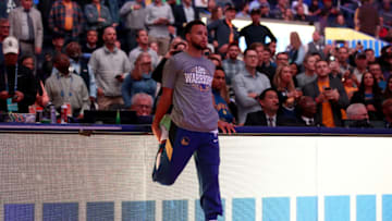 SAN FRANCISCO, CALIFORNIA - MARCH 05: Stephen Curry #30 of the Golden State Warriors stretches before their game against the Toronto Raptors at Chase Center on March 05, 2020 in San Francisco, California. NOTE TO USER: User expressly acknowledges and agrees that, by downloading and or using this photograph, User is consenting to the terms and conditions of the Getty Images License Agreement. (Photo by Ezra Shaw/Getty Images)