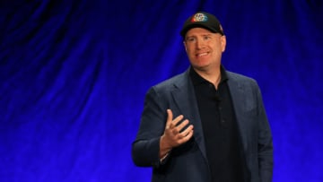 LAS VEGAS, NEVADA - APRIL 27: Marvel Studios President Kevin Feige speaks during The Walt Disney Studios special presentation at Caesars Palace during CinemaCon 2022, the official convention of the National Association of Theatre Owners, on April 27, 2022 in Las Vegas, Nevada. (Photo by Gabe Ginsberg/WireImage)