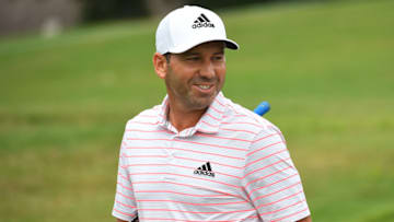 Aug 1, 2020; Memphis, Tennessee, USA; Sergio Garcia walks off the 13th tee during the third round of the WGC - FedEx St. Jude Invitational golf tournament at TPC Southwind. Mandatory Credit: Christopher Hanewinckel-USA TODAY Sports