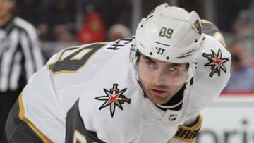 NEWARK, NEW JERSEY - DECEMBER 03: Alex Tuch #89 of the Vegas Golden Knights skates against the New Jersey Devils at the Prudential Center on December 03, 2019 in Newark, New Jersey. (Photo by Bruce Bennett/Getty Images)