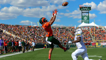 FORT COLLINS, CO - SEPTEMBER 17: Wide receiver Olabisi Johnson #81 of the Colorado State Rams goes up for a catch in the end zone for a touchdown against the Northern Colorado Bears at Sonny Lubick Field at Hughes Stadium on September 17, 2016 in Fort Collins, Colorado. (Photo by Dustin Bradford/Getty Images)