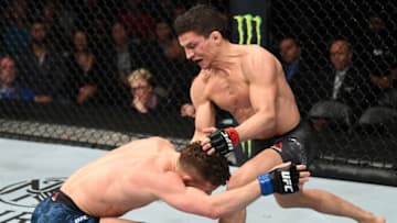 NEW YORK, NY - JANUARY 19: (R-L) Joseph Benavidez defends a takedown attempt from Dustin Ortiz in their flyweight bout during the UFC Fight Night event at the Barclays Center on January 19, 2019 in the Brooklyn borough of New York City. (Photo by Josh Hedges/Zuffa LLC/Zuffa LLC via Getty Images)