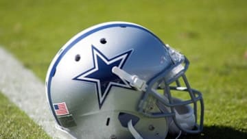 Oct 21, 2012; Charlotte, NC, USA; A Dallas Cowboys helmet lays on the field prior to the start of the game against the Carolina Panthers at Bank of America Stadium. Mandatory Credit: Jeremy Brevard-USA TODAY Sports