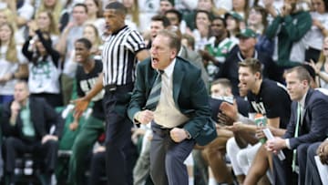 EAST LANSING, MI - JANUARY 13: Head coach Tom Izzo of the Michigan State Spartans reacts to a play during a game against the Michigan Wolverines at Breslin Center on January 13, 2018 in East Lansing, Michigan. (Photo by Rey Del Rio/Getty Images)