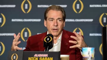 Jan 12, 2016; Scottsdale, AZ, USA; Alabama Crimson Tide head coach Nick Saban during a press conference at JW Marriott Camelback Inn. Mandatory Credit: Matt Kartozian-USA TODAY Sports
