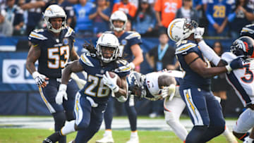 CARSON, CA - NOVEMBER 18: Running back Melvin Gordon #28 of the Los Angeles Chargers runs for a first down in the second quarter against the Denver Broncos at StubHub Center on November 18, 2018 in Carson, California. (Photo by Jayne Kamin-Oncea/Getty Images)