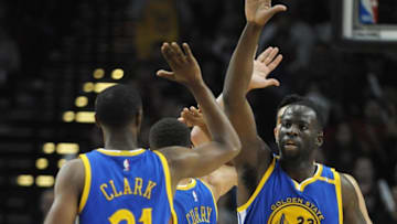 Nov 1, 2016; Portland, OR, USA; Golden State Warriors forward Draymond Green (23) celebrates with teammates during the third quarter of the game against the Portland Trail Blazers at the Moda Center at the Rose Quarter. Mandatory Credit: Steve Dykes-USA TODAY Sports
