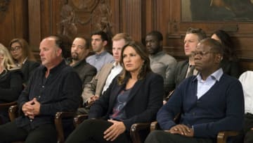 LAW & ORDER: SPECIAL VICTIMS UNIT -- "Zero Tolerance" Episode 2002 -- Pictured: (l-r) Ice T as Odafin "Fin" Tutuola, Andy Powers as Jeff Philips, Mariska Hargitay as Lieutenant Olivia Benson, Peter Scanavino as Dominick "Sonny" Carisi -- (Photo by: Barbara Nitke/NBC)