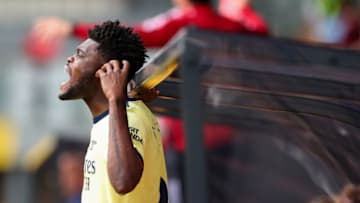 BURNLEY, ENGLAND - SEPTEMBER 18: Thomas Partey of Arsenal during the Premier League match between Burnley and Arsenal at Turf Moor on September 18, 2021 in Burnley, England. (Photo by Robbie Jay Barratt - AMA/Getty Images)