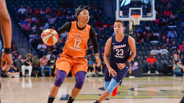ATLANTA, GA JUNE 03: Phoenix's Briann January (12) looks towards the basket during the WNBA game between Atlanta and Phoenix on June 3, 2018 at Hank McCamish Pavilion in Atlanta, GA. The Phoenix Mercury defeated the Atlanta Dream by a score of 78 - 71. (Photo by Rich von Biberstein/Icon Sportswire via Getty Images)