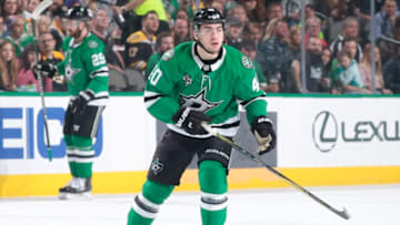 DALLAS, TX - MARCH 23: Remi Elie #40 of the Dallas Stars skates against the Boston Bruins at the American Airlines Center on March 23, 2018 in Dallas, Texas. (Photo by Glenn James/NHLI via Getty Images) *** Local Caption *** Remi Elie