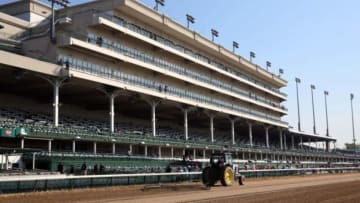 May 2, 2015; Louisville, KY, USA; The track is groomed before 141st Kentucky Derby at Churchill Downs. Mandatory Credit: Peter Casey-USA TODAY Sports