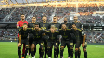 Aug 2, 2023; Los Angeles, CA, USA; LAFC players pose for team photo during the game against the FC Juarez at BMO Stadium. Mandatory Credit: Kirby Lee-USA TODAY Sports
