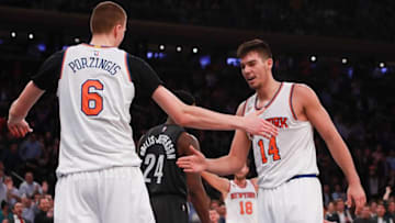 NEW YORK, NY - NOVEMBER 09: Kristaps Porzingis and Willy Hernangomez (Photo by Michael Reaves/Getty Images)