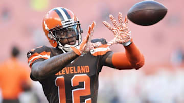 Sep 1, 2016; Cleveland, OH, USA; Cleveland Browns wide receiver Josh Gordon (12) warms up before the game between the Cleveland Browns and the Chicago Bears at FirstEnergy Stadium. Mandatory Credit: Ken Blaze-USA TODAY Sports
